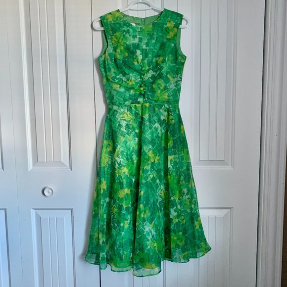 Vintage Green Floral Dress, party skirt - Picture 1 of 5